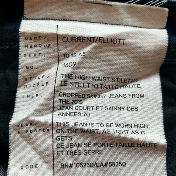 NWT Current/Eliott The High Waist Stiletto Skinny Jeans Size 23 - Picture 7 of 12